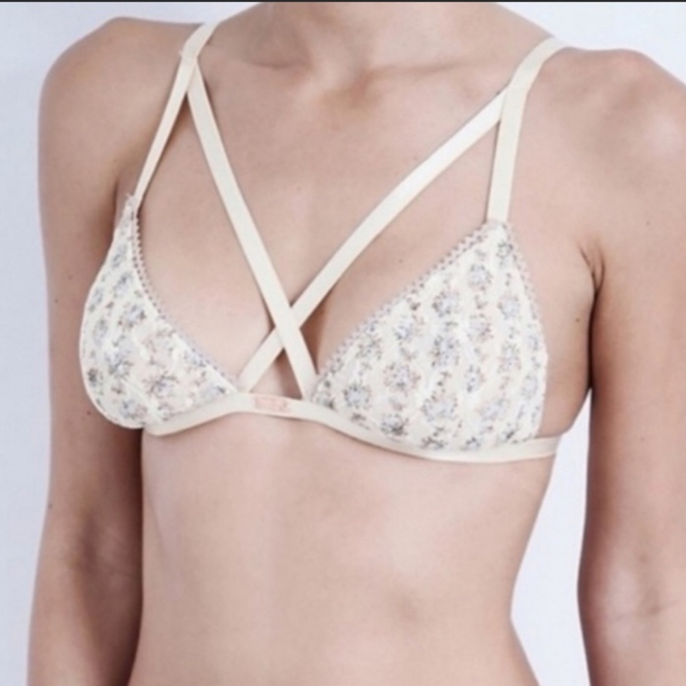 NEW! DAYDREAM NATION Beverly Bra Floral Lace Bralette S M Ivory Blue